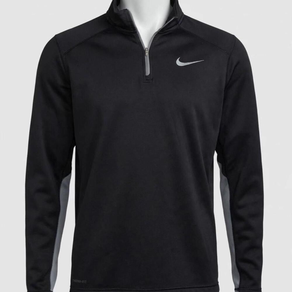 Nike Therma-FIT 1/4 Zip Pullover Mens L Black Gray Fleece Golf Performance